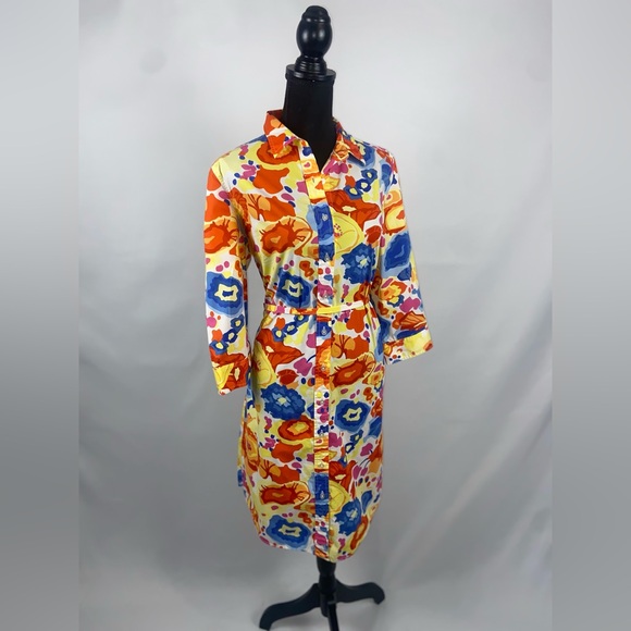 Shirt Dress Colorful Collar Shirt Liz Claiborne Size 12 w/ belt Red Yellow Blue - Picture 3 of 13